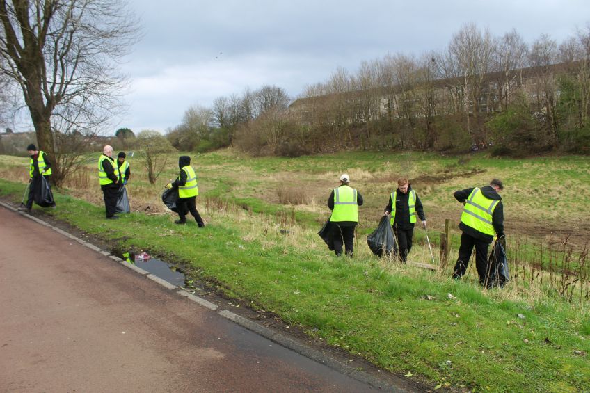 NETs staff clean up in Drumchapel during March 2024 week of action