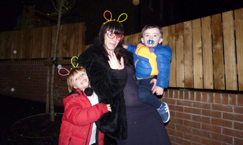 Celine Marshall and kids Randall, 5, and Dorian, 2, enjoy fireworks at Mieklerig Court